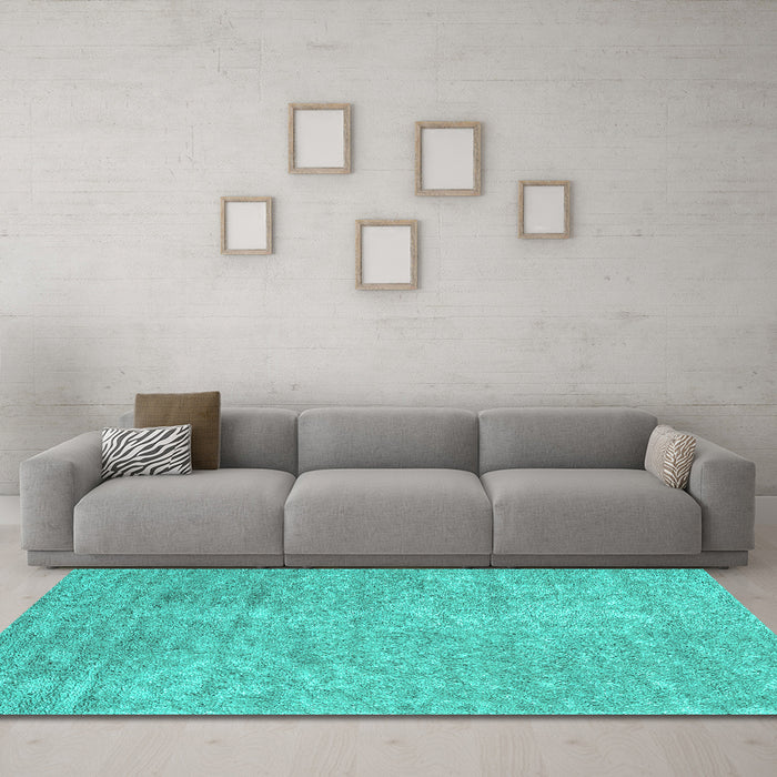Machine Washable Abstract Turquoise Contemporary Area Rugs in a Living Room,, wshcon2724turq