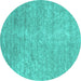 Round Machine Washable Abstract Turquoise Contemporary Area Rugs, wshcon2724turq