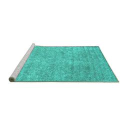 Sideview of Machine Washable Abstract Turquoise Contemporary Area Rugs, wshcon2724turq