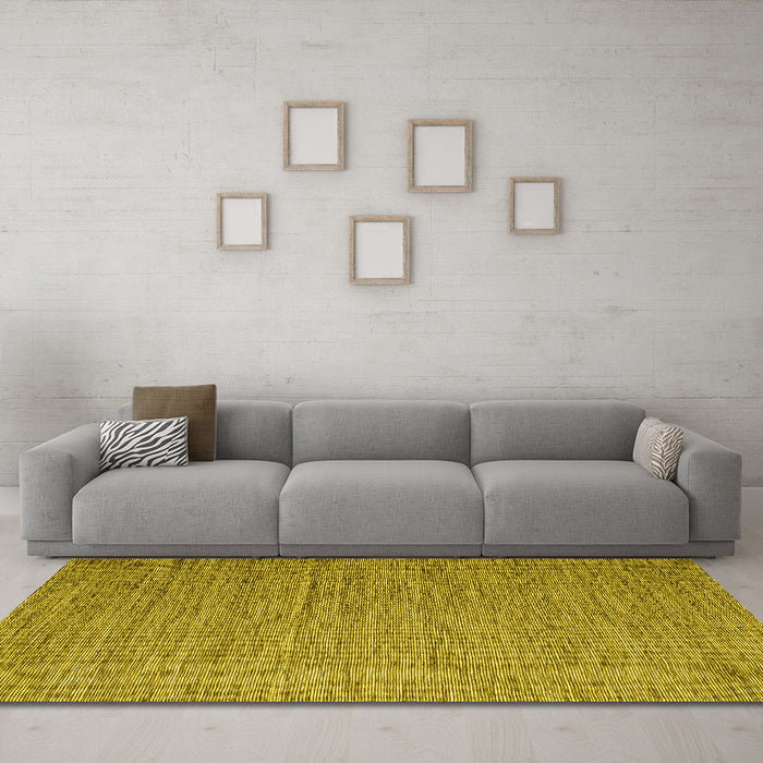 Machine Washable Abstract Yellow Contemporary Rug in a Living Room, wshcon2725yw