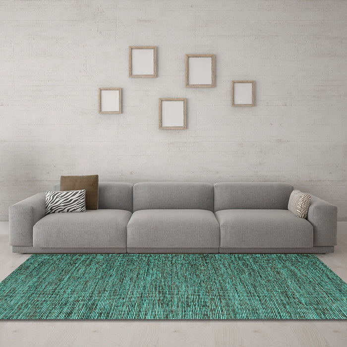 Machine Washable Abstract Turquoise Contemporary Area Rugs in a Living Room,, wshcon2726turq