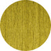 Round Machine Washable Abstract Yellow Contemporary Rug, wshcon2727yw