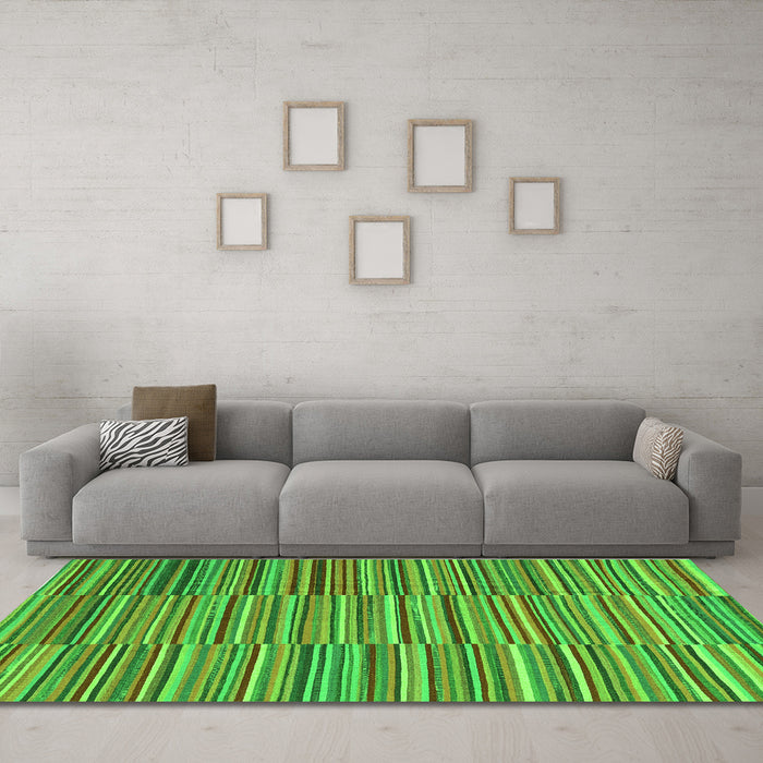 Machine Washable Southwestern Green Country Area Rugs in a Living Room,, wshcon2728grn