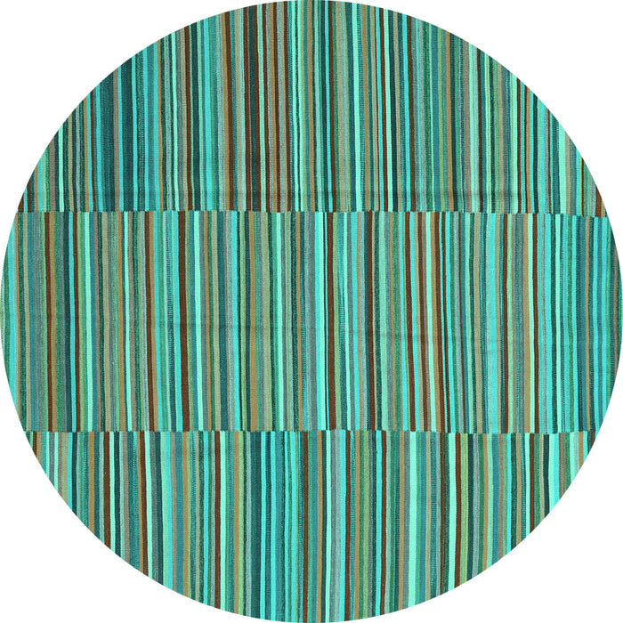 Round Machine Washable Southwestern Turquoise Country Area Rugs, wshcon2728turq