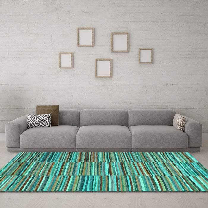 Machine Washable Southwestern Turquoise Country Area Rugs in a Living Room,, wshcon2728turq