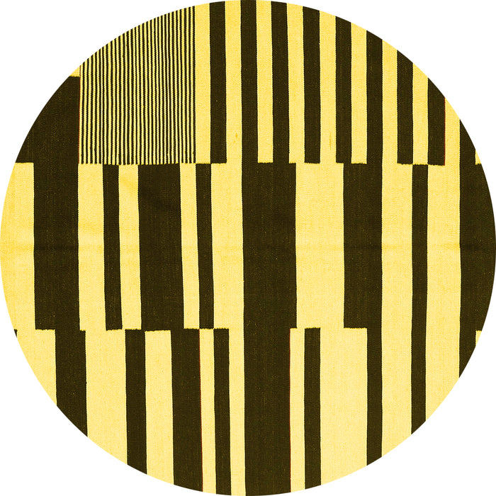 Round Machine Washable Abstract Yellow Contemporary Rug, wshcon2729yw