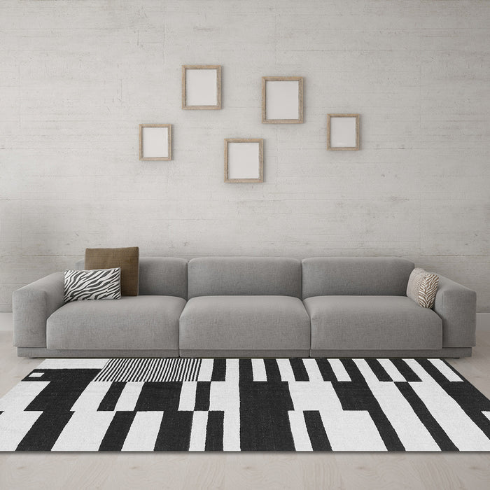 Machine Washable Abstract Gray Contemporary Rug in a Living Room,, wshcon2729gry