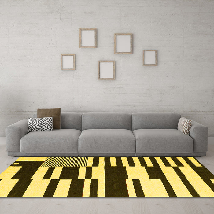 Machine Washable Abstract Yellow Contemporary Rug in a Living Room, wshcon2729yw