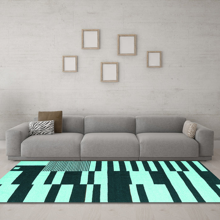 Machine Washable Abstract Turquoise Contemporary Area Rugs in a Living Room,, wshcon2729turq