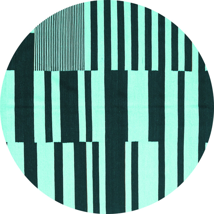 Round Machine Washable Abstract Turquoise Contemporary Area Rugs, wshcon2729turq