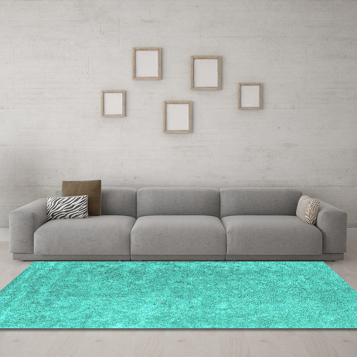 Machine Washable Abstract Turquoise Contemporary Area Rugs in a Living Room,, wshcon2730turq