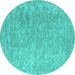 Round Machine Washable Abstract Turquoise Contemporary Area Rugs, wshcon2730turq