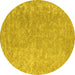 Round Machine Washable Abstract Yellow Contemporary Rug, wshcon2730yw