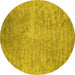 Round Abstract Yellow Contemporary Rug, con2731yw