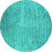 Round Machine Washable Abstract Turquoise Contemporary Area Rugs, wshcon2731turq