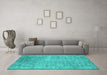 Machine Washable Abstract Turquoise Contemporary Area Rugs in a Living Room,, wshcon2731turq