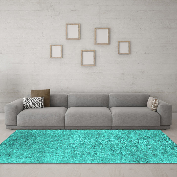 Machine Washable Abstract Turquoise Contemporary Area Rugs in a Living Room,, wshcon2731turq