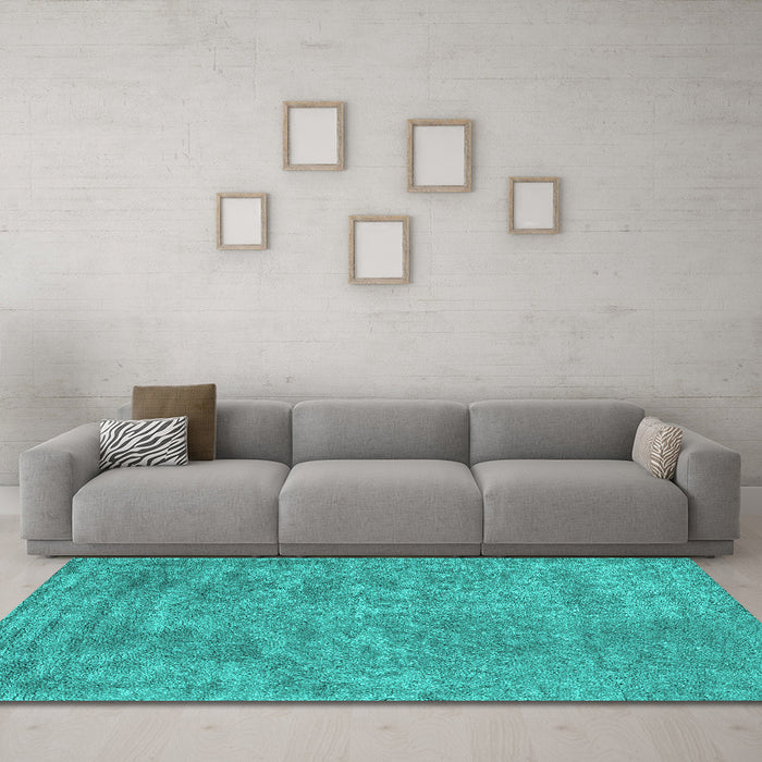 Machine Washable Abstract Turquoise Contemporary Area Rugs in a Living Room,, wshcon2732turq