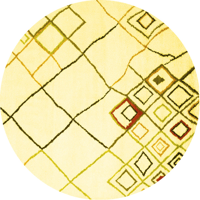 Round Machine Washable Solid Yellow Modern Rug, wshcon2733yw