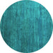 Round Machine Washable Abstract Turquoise Contemporary Area Rugs, wshcon2734turq