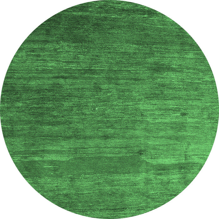 Round Machine Washable Abstract Emerald Green Contemporary Area Rugs, wshcon2734emgrn