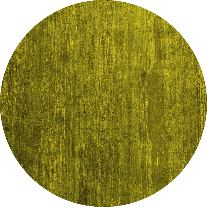 Round Machine Washable Abstract Yellow Contemporary Rug, wshcon2734yw