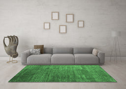 Machine Washable Abstract Emerald Green Contemporary Area Rugs in a Living Room,, wshcon2734emgrn