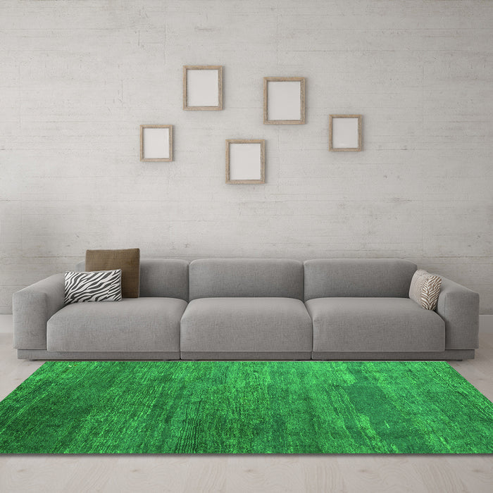 Machine Washable Abstract Green Contemporary Area Rugs in a Living Room,, wshcon2734grn