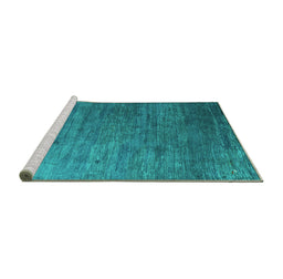 Sideview of Machine Washable Abstract Turquoise Contemporary Area Rugs, wshcon2734turq