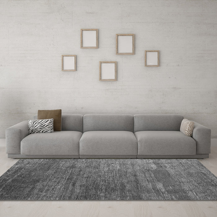 Machine Washable Abstract Gray Contemporary Rug in a Living Room,, wshcon2734gry