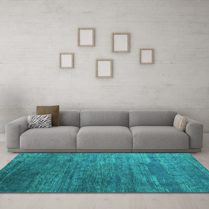 Machine Washable Abstract Turquoise Contemporary Area Rugs in a Living Room,, wshcon2734turq