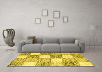 Machine Washable Checkered Yellow Modern Rug, wshcon2735yw