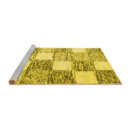Sideview of Machine Washable Checkered Yellow Modern Rug, wshcon2735yw