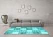 Machine Washable Checkered Turquoise Modern Area Rugs in a Living Room,, wshcon2735turq