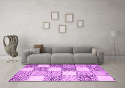 Machine Washable Checkered Pink Modern Rug in a Living Room, wshcon2735pnk