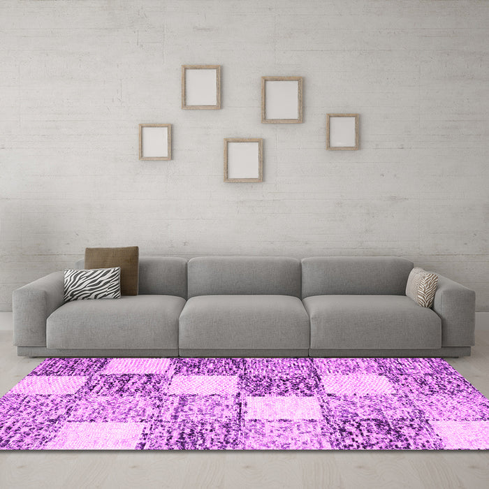 Machine Washable Checkered Pink Modern Rug in a Living Room, wshcon2735pnk