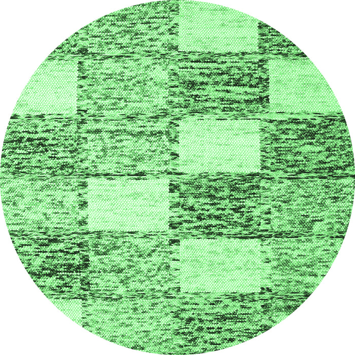 Round Machine Washable Checkered Emerald Green Modern Area Rugs, wshcon2735emgrn