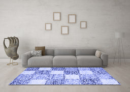 Machine Washable Checkered Blue Modern Rug in a Living Room, wshcon2735blu