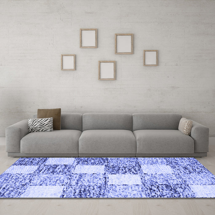 Machine Washable Checkered Blue Modern Rug in a Living Room, wshcon2735blu