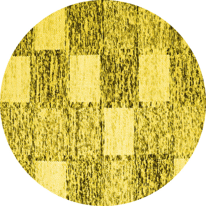 Round Machine Washable Checkered Yellow Modern Rug, wshcon2735yw