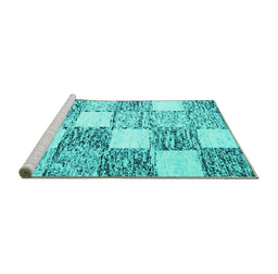 Sideview of Machine Washable Checkered Turquoise Modern Area Rugs, wshcon2735turq