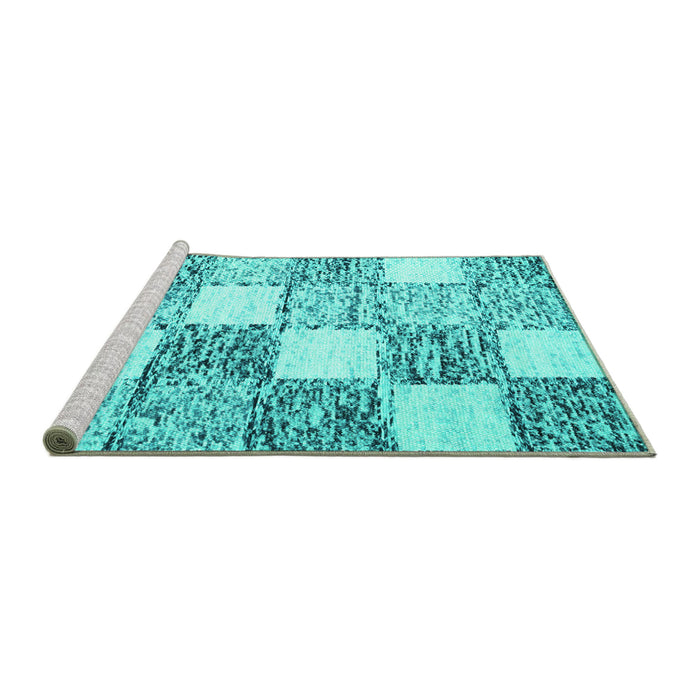 Sideview of Machine Washable Checkered Turquoise Modern Area Rugs, wshcon2735turq