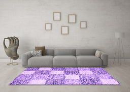 Machine Washable Checkered Purple Modern Area Rugs in a Living Room, wshcon2735pur