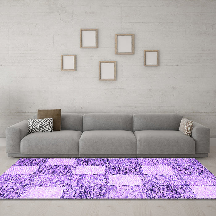 Machine Washable Checkered Purple Modern Area Rugs in a Living Room, wshcon2735pur