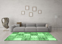 Machine Washable Checkered Emerald Green Modern Rug, wshcon2735emgrn