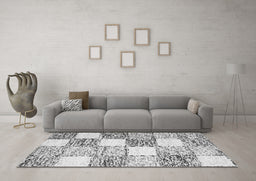 Machine Washable Checkered Gray Modern Rug in a Living Room,, wshcon2735gry