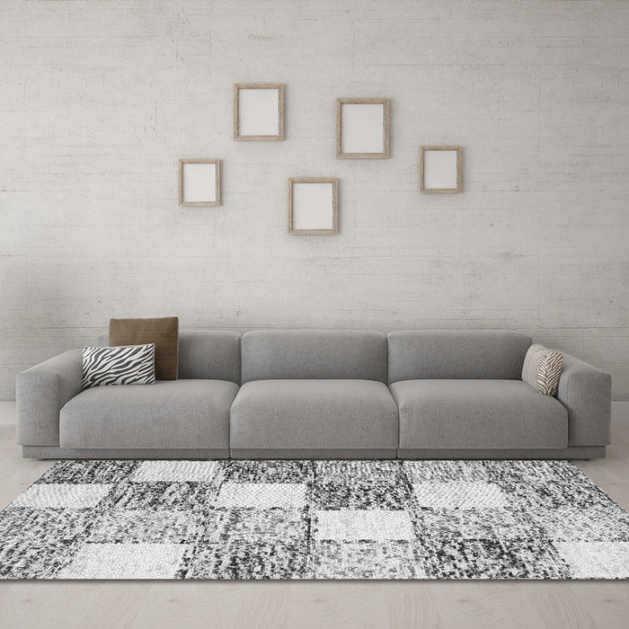 Machine Washable Checkered Gray Modern Rug in a Living Room,, wshcon2735gry