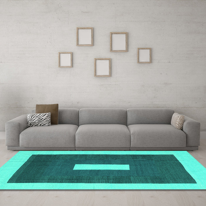 Machine Washable Abstract Turquoise Contemporary Area Rugs in a Living Room,, wshcon2736turq