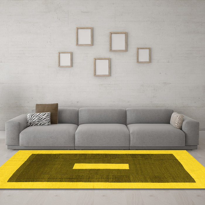Machine Washable Abstract Yellow Contemporary Rug in a Living Room, wshcon2736yw