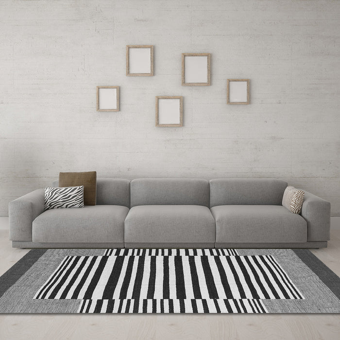 Machine Washable Abstract Gray Contemporary Rug in a Living Room,, wshcon2738gry